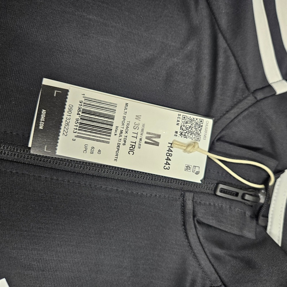 Adidas Track Jacket Womens Medium Black 3-Stripe Full Zip Tricot Athletic Sport - Picture 5 of 8